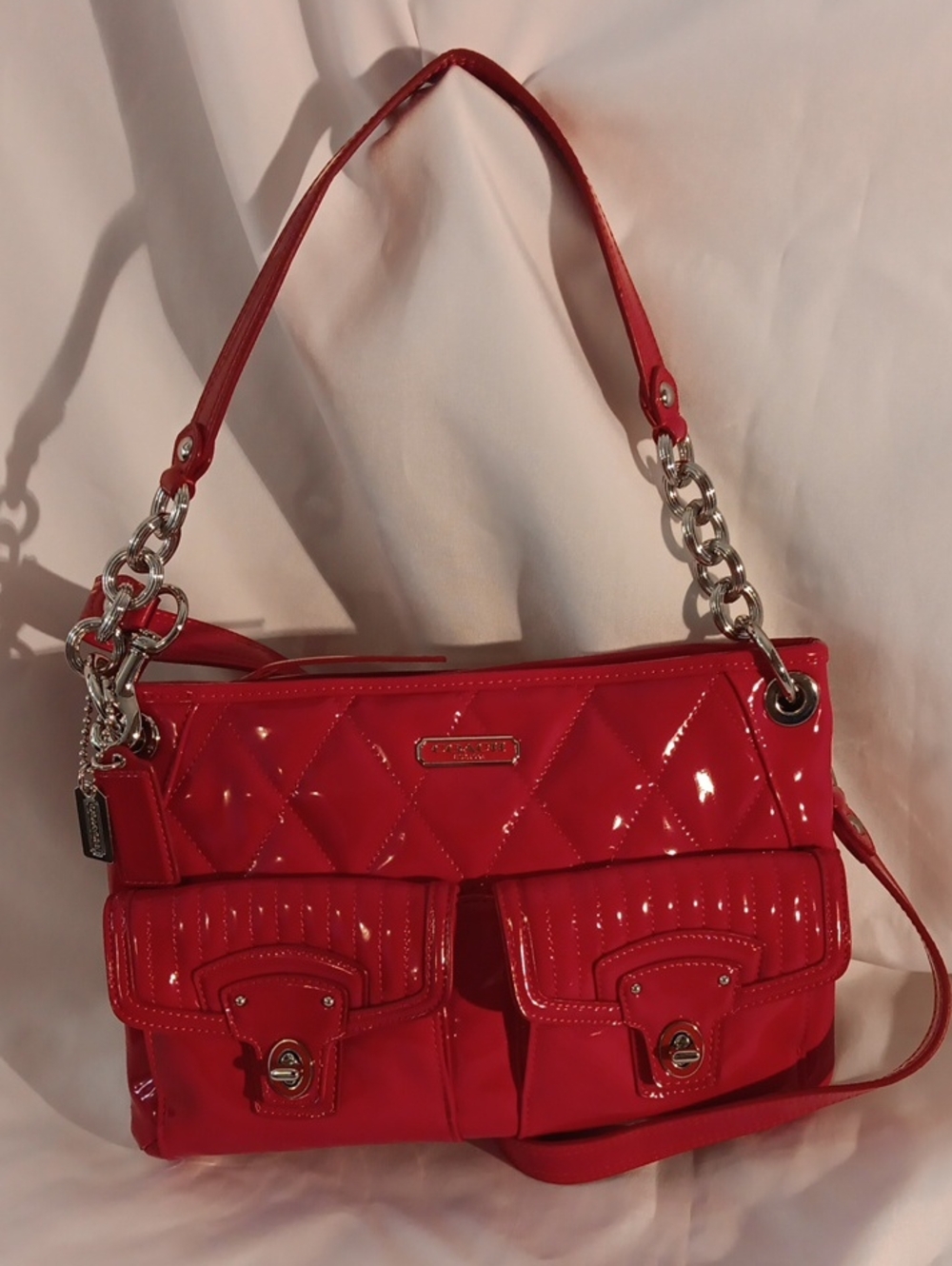 COACH Poppy Red Liquid Gloss Quilted Patent Leather Crossbody Bag NWT 18678